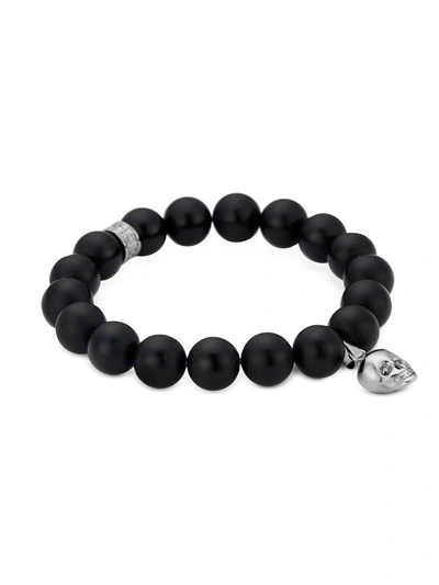 Shop Northskull Matte Black Onyx/silver Skull Bracelet With Black Crystal