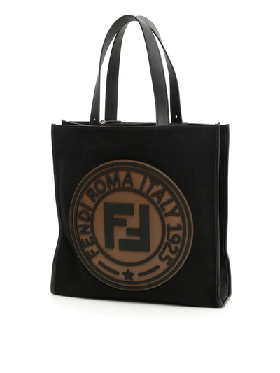 Shop Fendi Logo Canvas Tote Bag In Nero Maya|nero