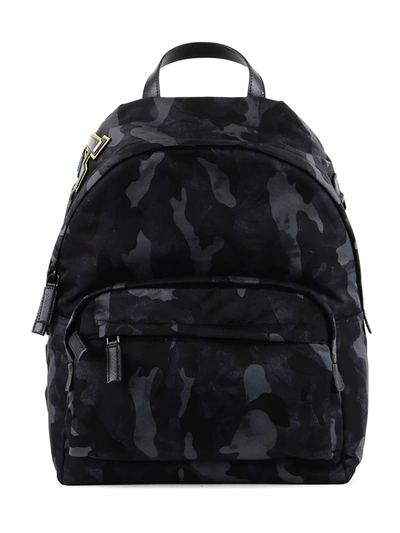 Shop Prada Camouflage Logo Patch Backpack In Militare
