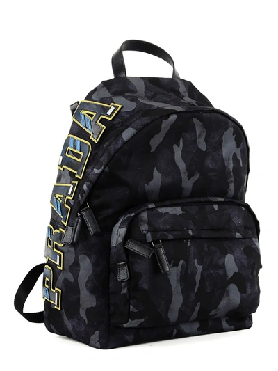 Shop Prada Camouflage Logo Patch Backpack In Militare