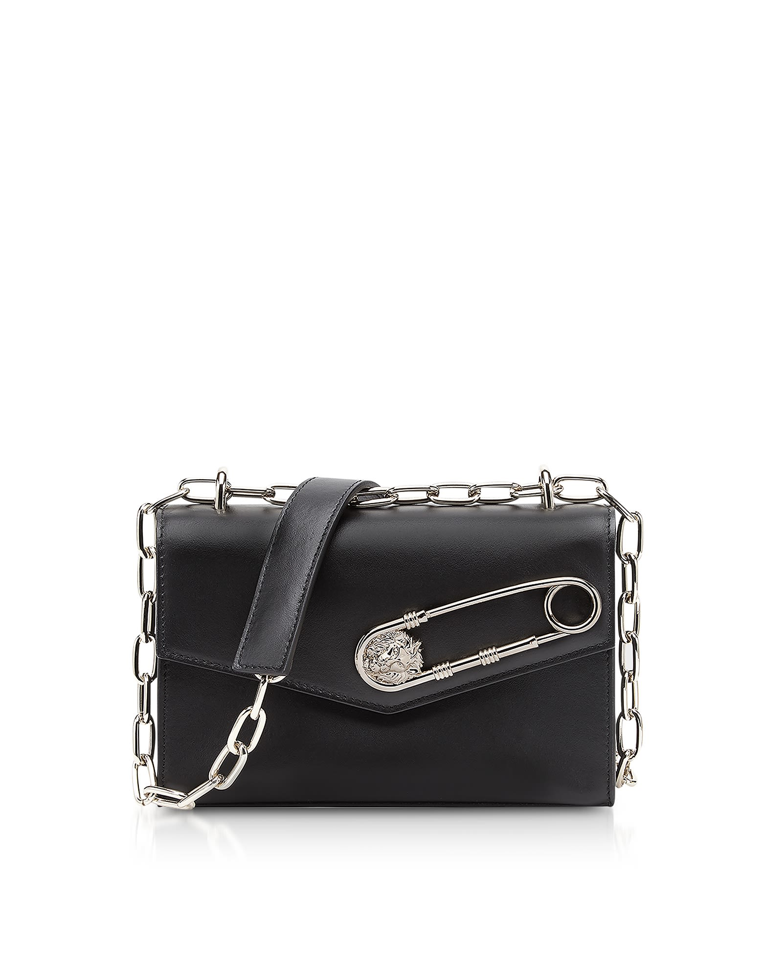 Versus Versace Black Leather Shoulder Bag W Safety Pin Modesens