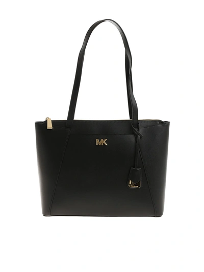 Shop Michael Michael Kors Maddie Leather Tote In Nero/oro