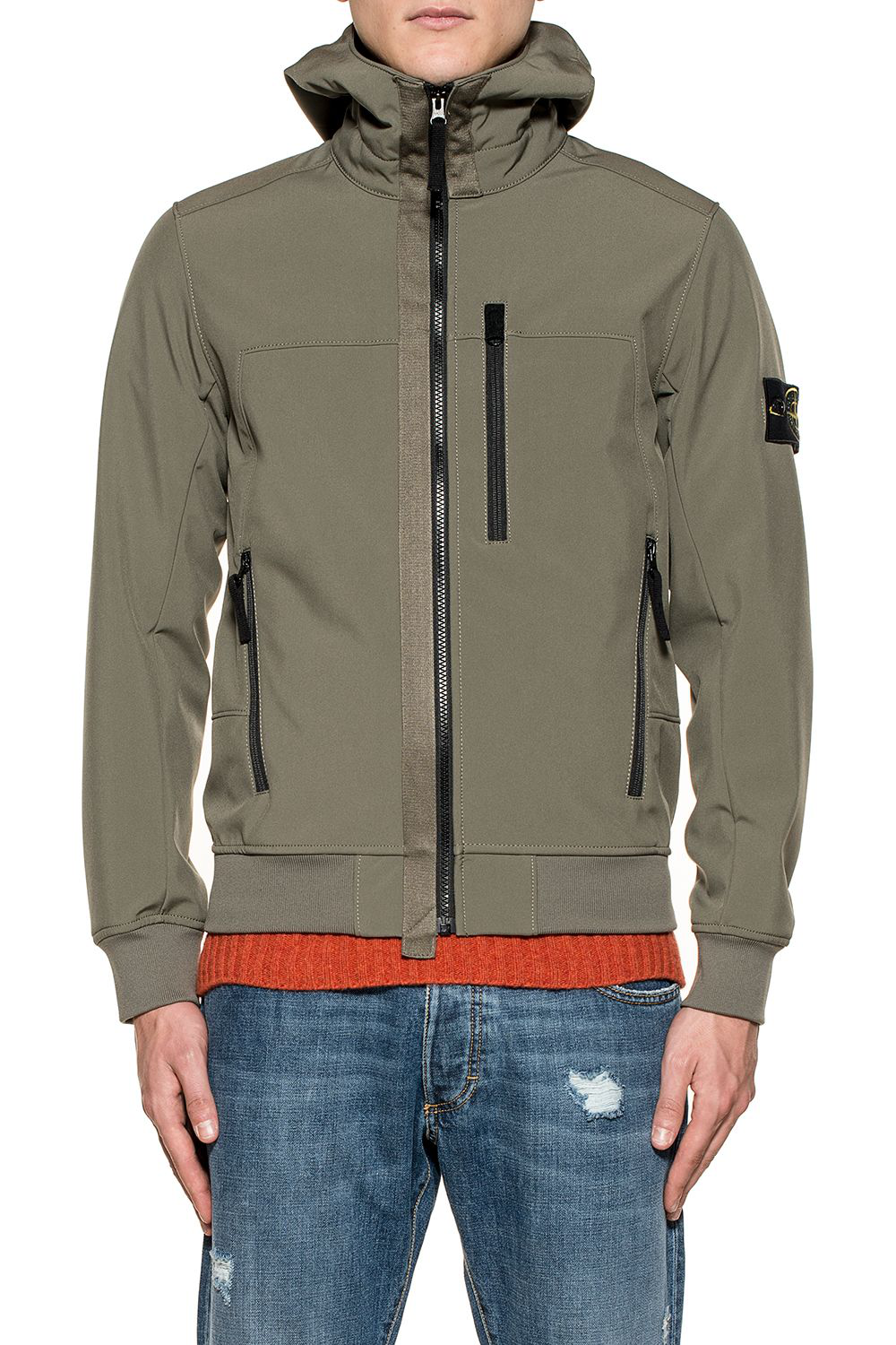 Stone Island Olive Green Soft Shell Hooded Jacket | ModeSens