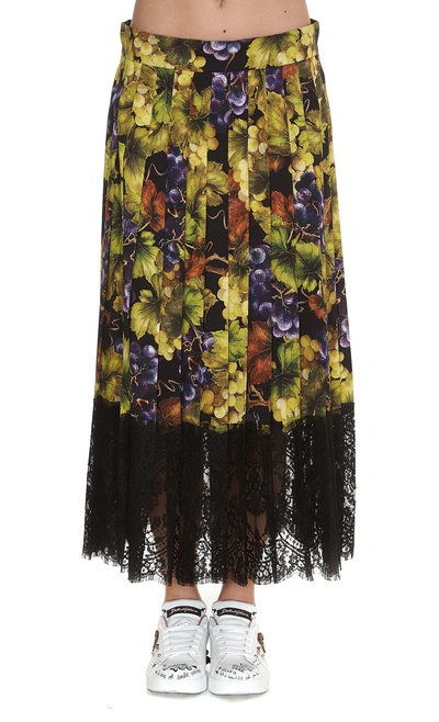 Shop Dolce & Gabbana Uva Print Pleated Skirt In Multicolor