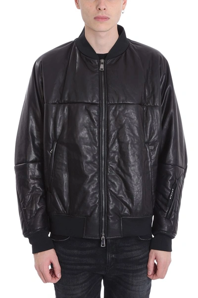 Shop Ahirain Black Leather Bomber Jacket