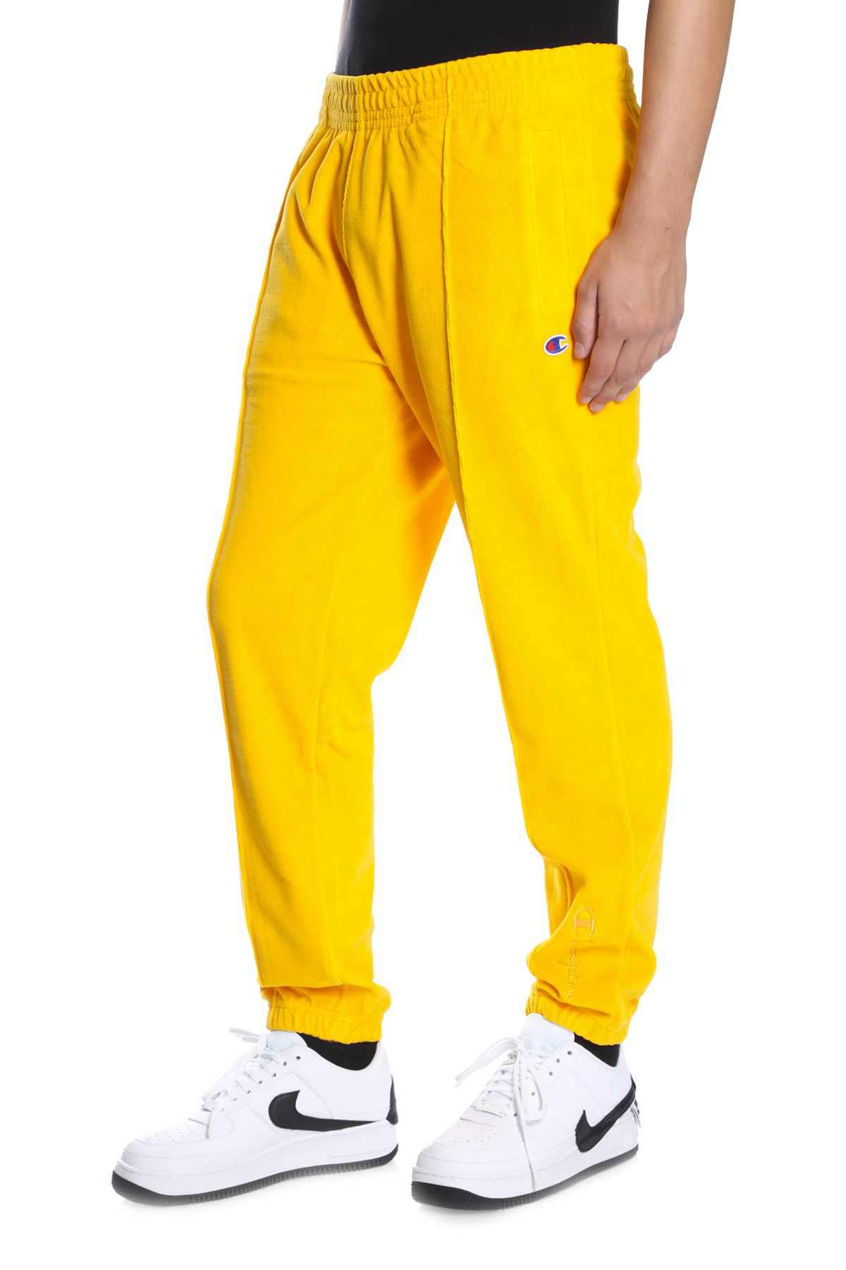 champion yellow heavy velour track pants
