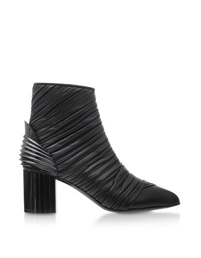 Shop Balmain Ilma Black Pleated Leather Heel Booties