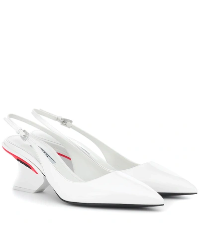 Shop Prada Patent Leather Slingback Pumps In White