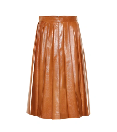 Shop Bottega Veneta Leather Midi Skirt In Brown