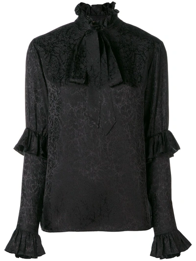 Shop Saint Laurent Ruffled Collar Silk Blouse - Black