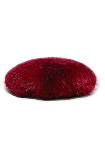 Shop Emma Brewin Faux Fur Beret In Burgundy