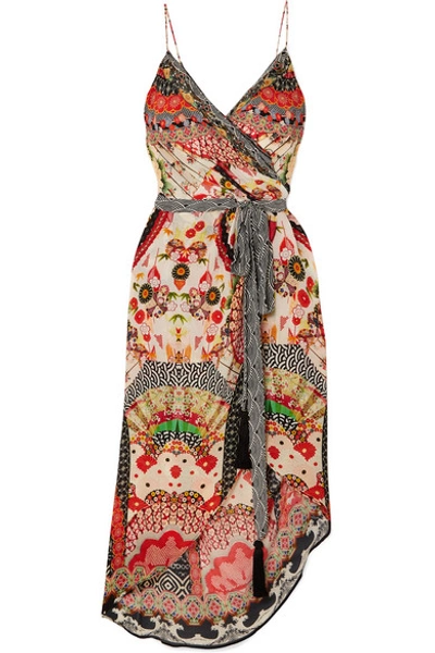 Shop Camilla Asymmetric Printed Silk Crepe De Chine Wrap Dress In Cream