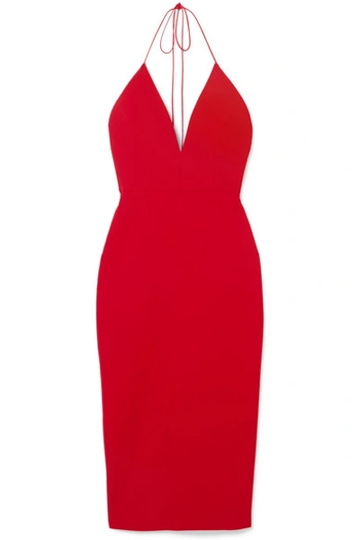 Shop Alex Perry Crepe Halterneck Dress In Red