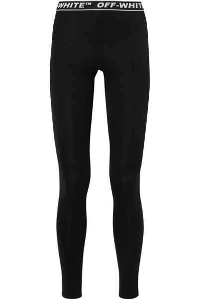 Shop Off-white Perforated Stretch-jersey Leggings In Black