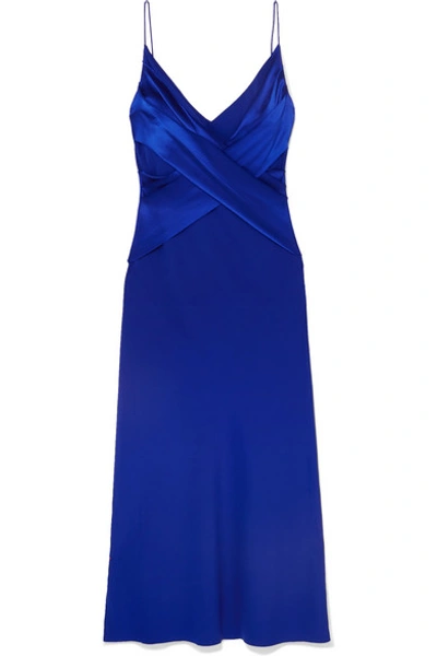 Shop Dion Lee Draped Silk-satin Midi Dress In Blue