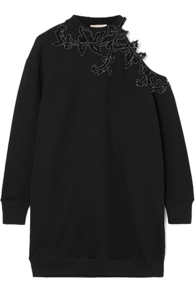 Shop Christopher Kane Embellished Cutout Cotton-jersey Mini Dress In Black