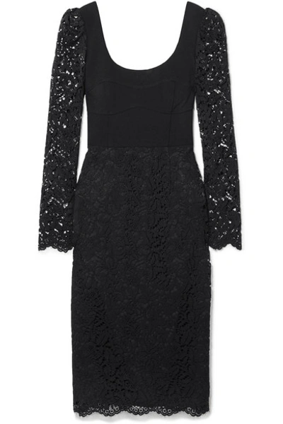 Shop Rebecca Vallance Le Saint Lace And Crepe Midi Dress In Black
