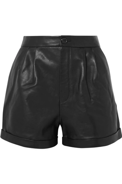 Shop Frame Pleated Leather Shorts In Black