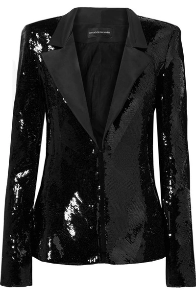 Shop Brandon Maxwell Sequined Faille Blazer In Black