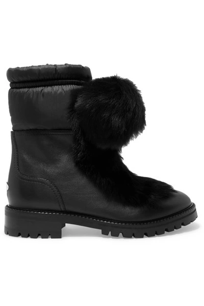 Shop Jimmy Choo Glacie Pompom-embellished Shearling And Shell-trimmed Leather Ankle Boots In Black