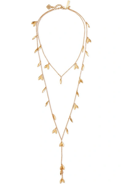 Shop Oscar De La Renta Dot Leaf Gold-tone Necklace