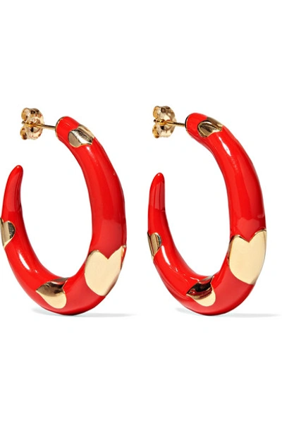 Shop Alison Lou Amour 14-karat Gold And Enamel Hoop Earrings