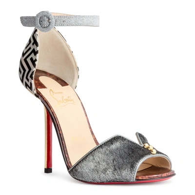 Shop Christian Louboutin Notte Bella 100 Sandals In Grey/glitter/gold
