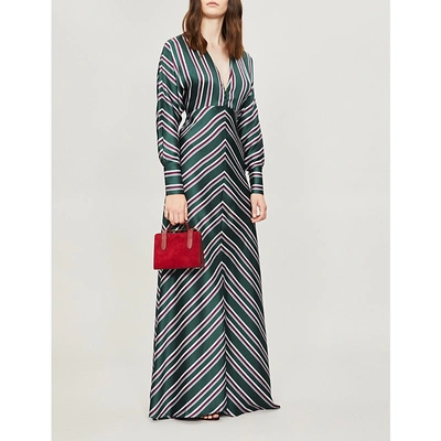 Shop Alexis Palmer Striped Satin Maxi Dress In Evergreen Stripes