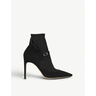 Shop Sophia Webster Lucia Suede And Stretch-lurex Courts In Black