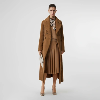 Shop Burberry Shearling Tailored Coat In Caramel