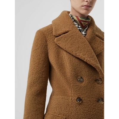 Shop Burberry Shearling Tailored Coat In Caramel