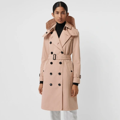 Shop Burberry Detachable Hood Taffeta Trench Coat In Chalk Pink