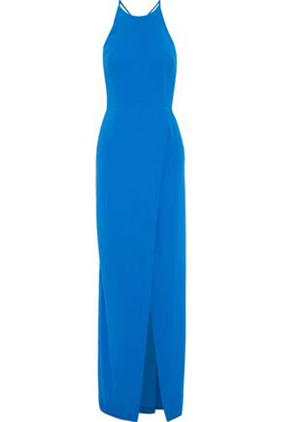 Shop Halston Heritage Halston Woman Split-front Cutout Crepe Gown Bright Blue