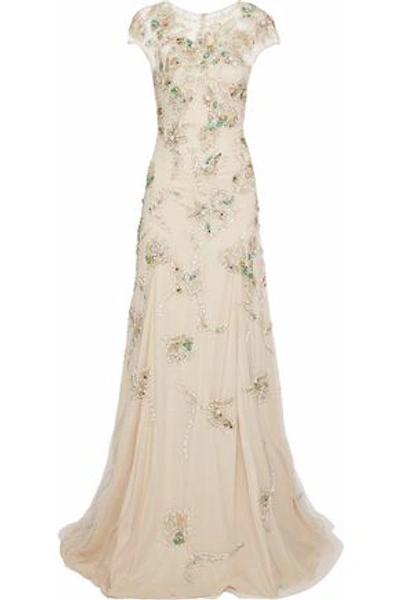 Shop Jenny Packham Woman Embellished Tulle Gown Cream