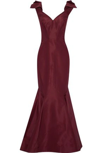 Shop Zac Posen Woman Gathered Silk Duchesse Satin Gown Brick