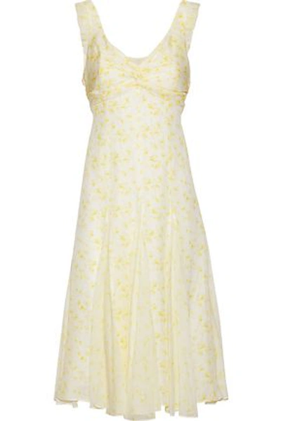 Shop Cinq À Sept Woman Jamie Twist-front Floral-print Silk Crepe De Chine Dress Yellow