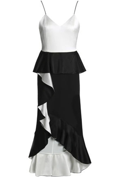 Shop Alice And Olivia Ruffled Two-tone Satin-crepe Peplum Midi Dress In Black