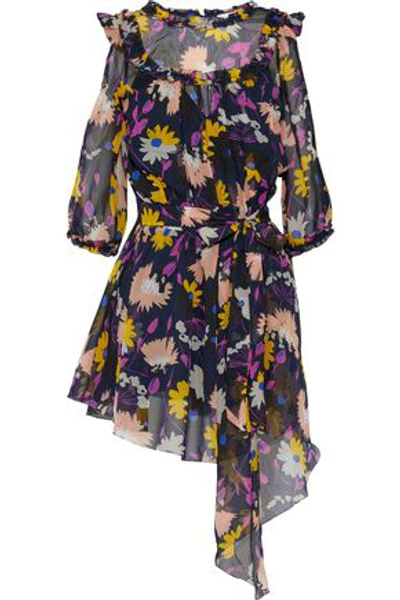 Shop Alice Mccall Woman Get In Line Cold-shoulder Floral-print Georgette Mini Dress Navy