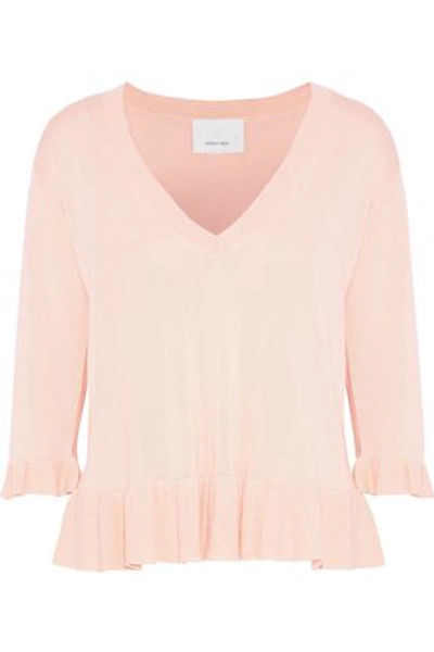 Shop Cinq À Sept Woman Ariana Ruffle-trimmed Silk And Cashmere-blend Sweater Pastel Pink