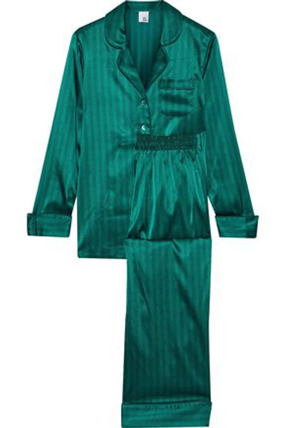 Shop Iris & Ink Woman Mairead Striped Stretch-silk Satin Pajama Set Emerald