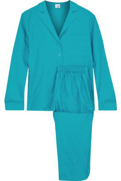 Shop Iris & Ink Woman Sharon Cotton And Silk-blend Twill Pajama Set Turquoise