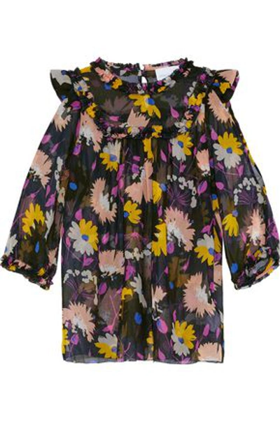 Shop Alice Mccall Diamond Eyes Cold-shoulder Floral-print Silk-georgette Blouse In Navy