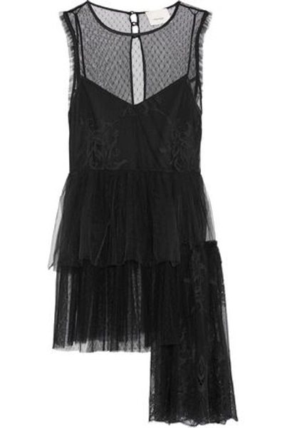 Shop Cinq À Sept Julieanna Embroidered Tulle And Point D'esprit Top In Black