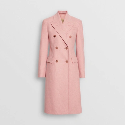 Shop Burberry Double-breasted Wool Tailored Coat In Apricot Pink Melange