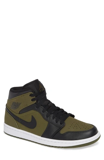 Shop Nike 'air Jordan 1 Mid' Sneaker In Olive Canvas/ Black/ White