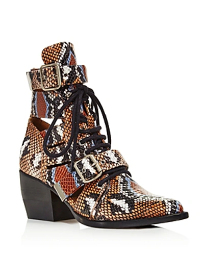 Shop Chloé Women's Rylee Snake-embossed Leather Cutout Lace Up Booties In Purple Multi