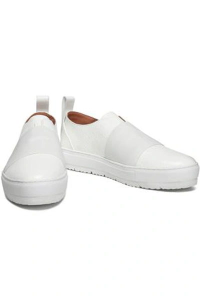 Shop Jil Sander Paneled Embossed Leather Sneakers In White