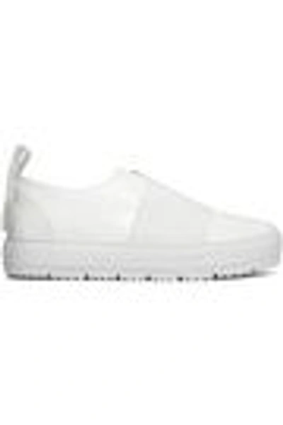 Shop Jil Sander Paneled Embossed Leather Sneakers In White