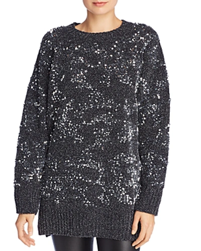 Shop French Connection Rosemary Sparkling Sequined Sweater In Dark Slate/silver