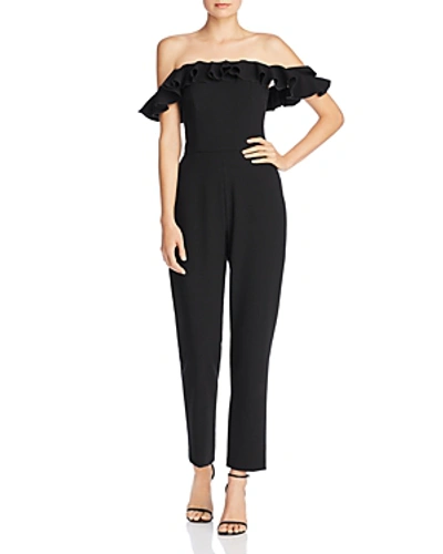 Shop French Connection Whisper Ruffle-trim Jumpsuit In Black